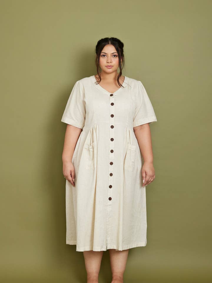 Cotton Flax Dress in Cream for wholesale by Pana Mina
