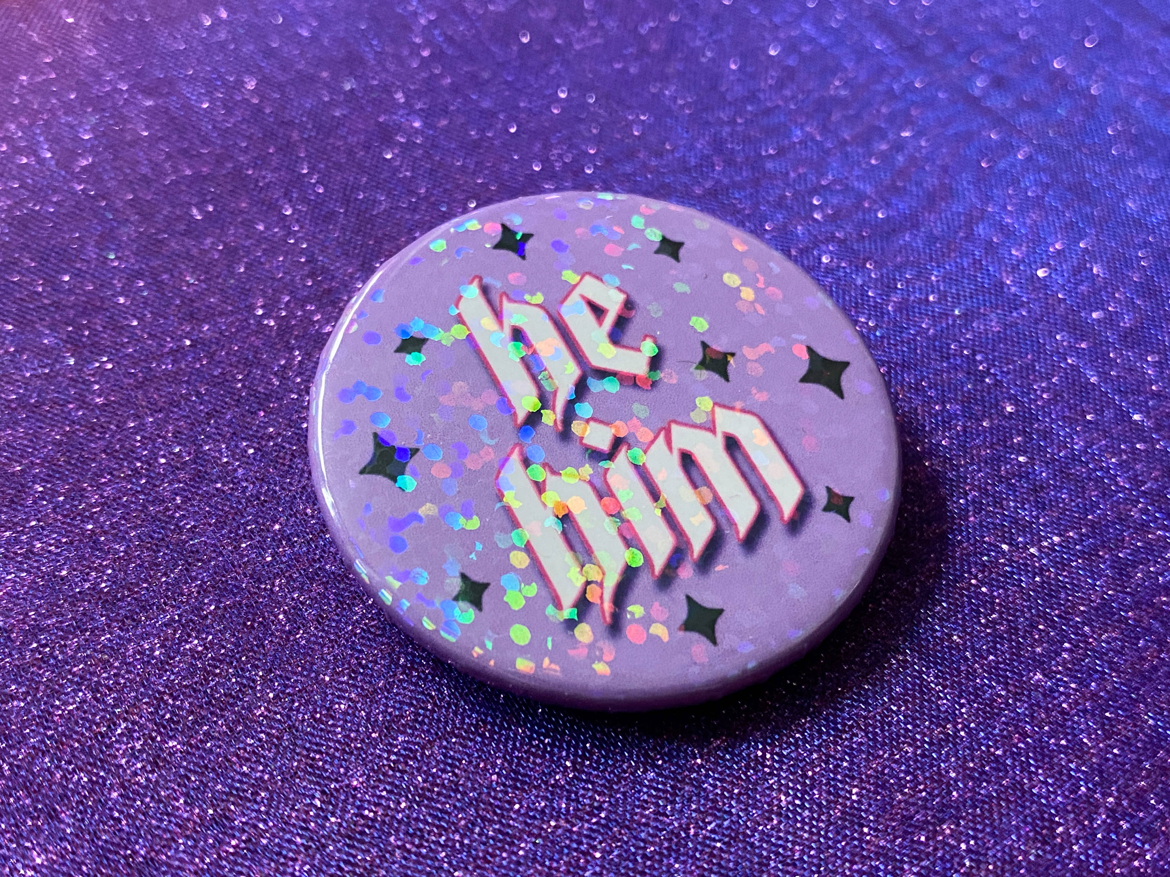 Magical Meow - Wholesale Lapel Pin/Button - He/Him Pronoun Holographic Pin Badge1
