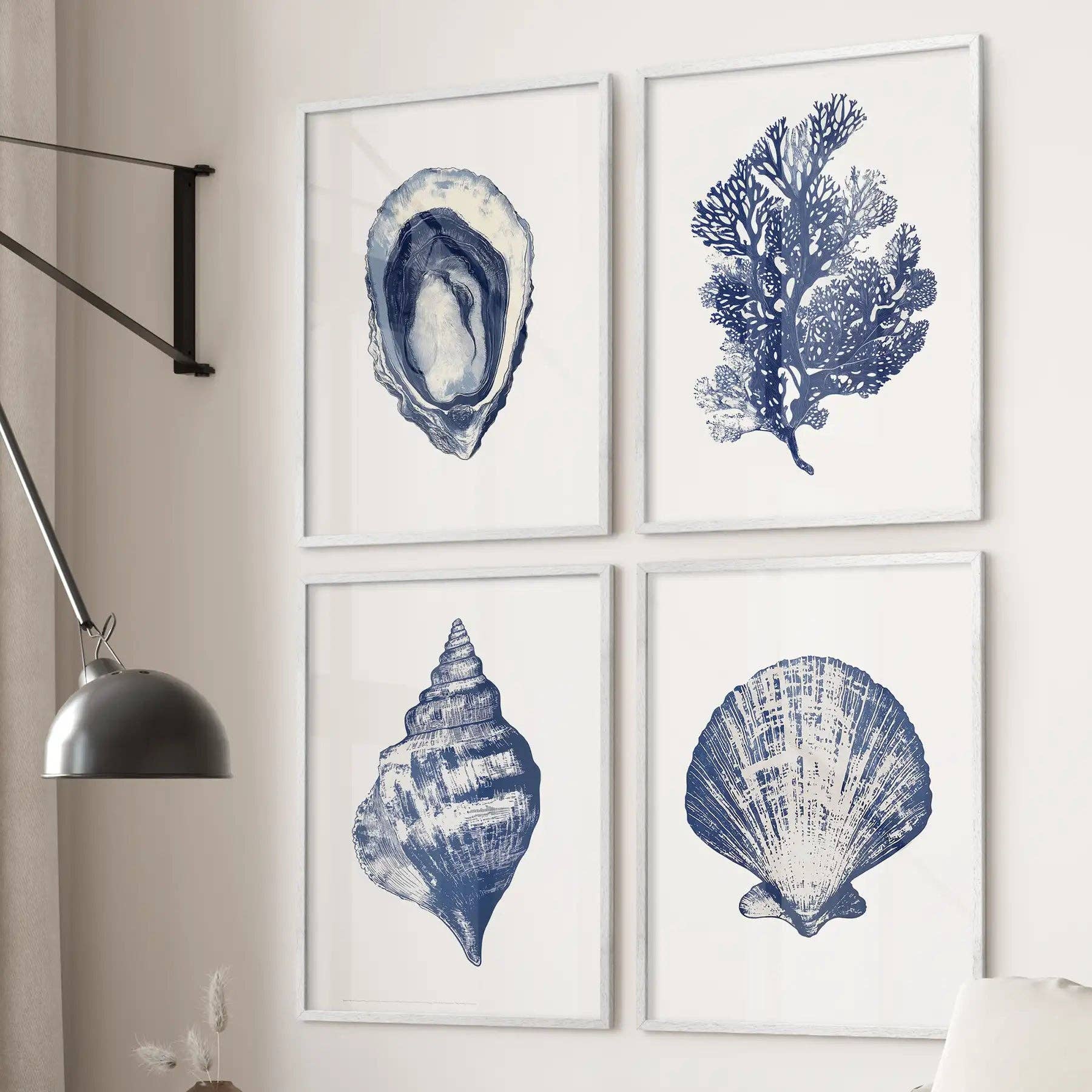 PrintSets.com – wholesale Galleriväggselement – Nautisk konst snäckskal, koralltryck. Set om 4 tryck1