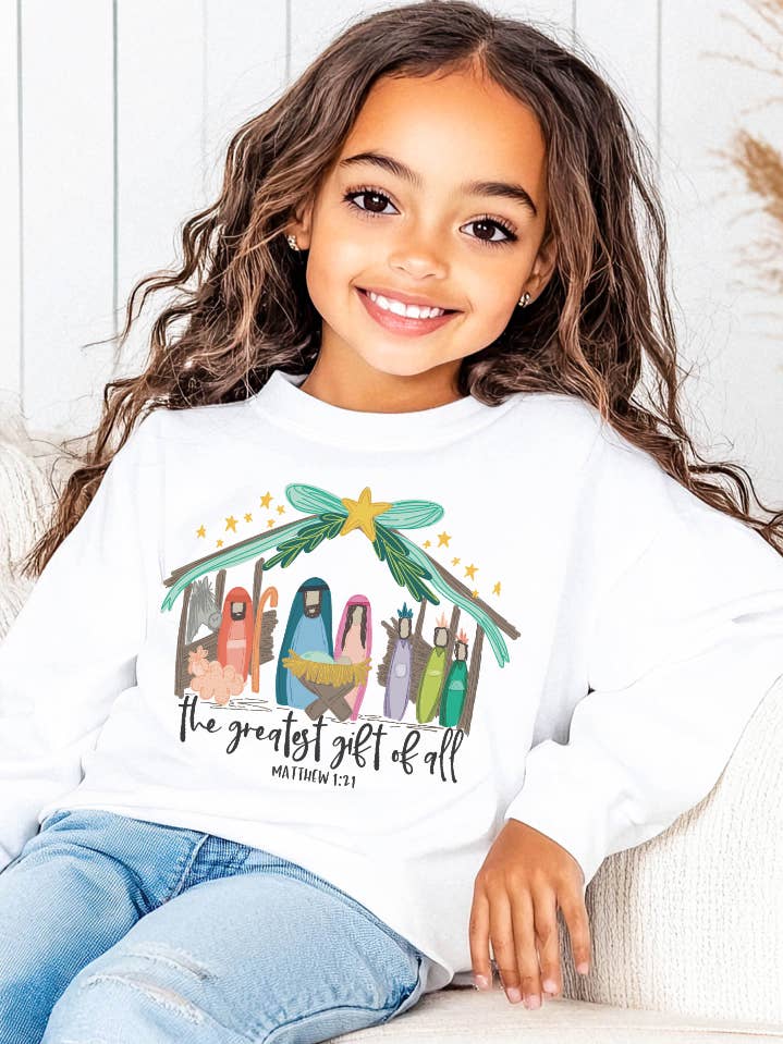 Le plus grand cadeau de tous Matthew 1:1 T-shirt de Noël à manches longues pour filles pour la vente par Initial Request