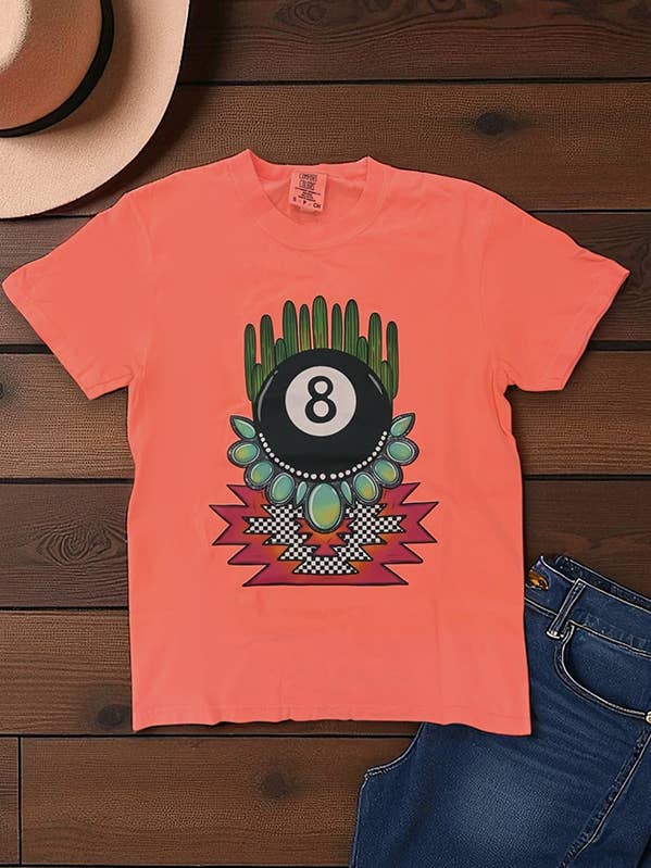 NEON CANTALOPE CC DTF 8BALL AZTEC TEES, TSHIRTS, T-SHIRTS, for wholesale on Faire0
