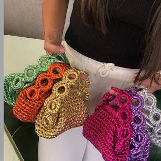 SIBYLLADELPHICA - Wholesale Clutch Bag - Women's - Mini Metallic Gold Crochet Clutch Bag - Persefoni2