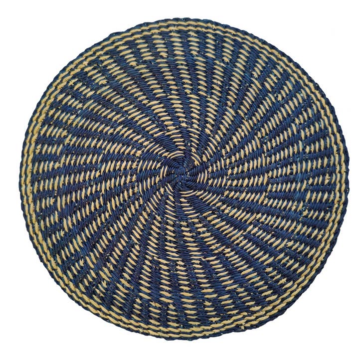 Handvävd rund bordsunderlägg i elefantgräs, blå för wholesale av SOLOKO