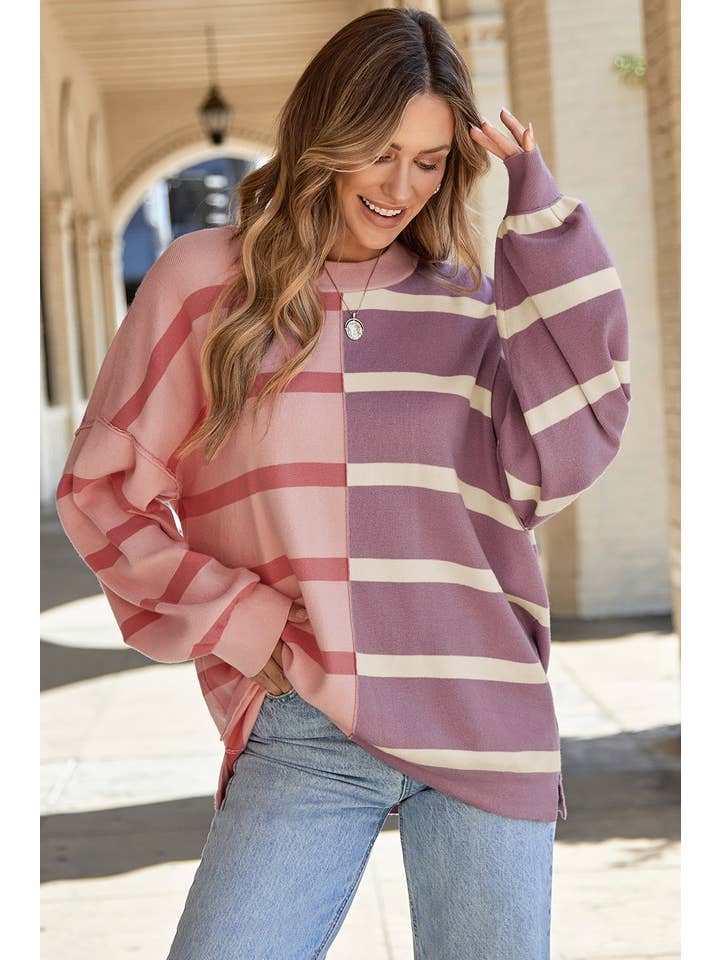 Lovesoft - Wholesale Tunic Sweater - Women's - Light French Beige Colorblock Oversized Sweater9