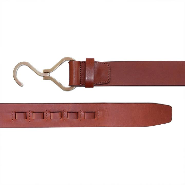 Monty's Accessories - Wholesale Belt – Men's - Tanned statement belt, Italian leather, brass hook buckle1