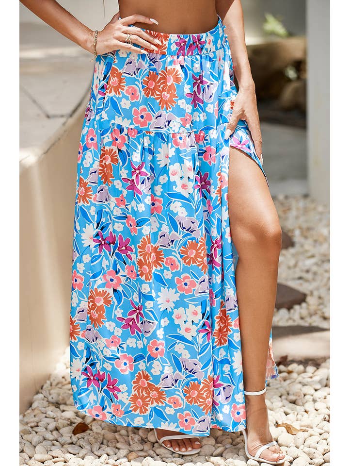 LDC Floral Printed High Waist Split Wrap Long Skirt for wholesale on Faire
