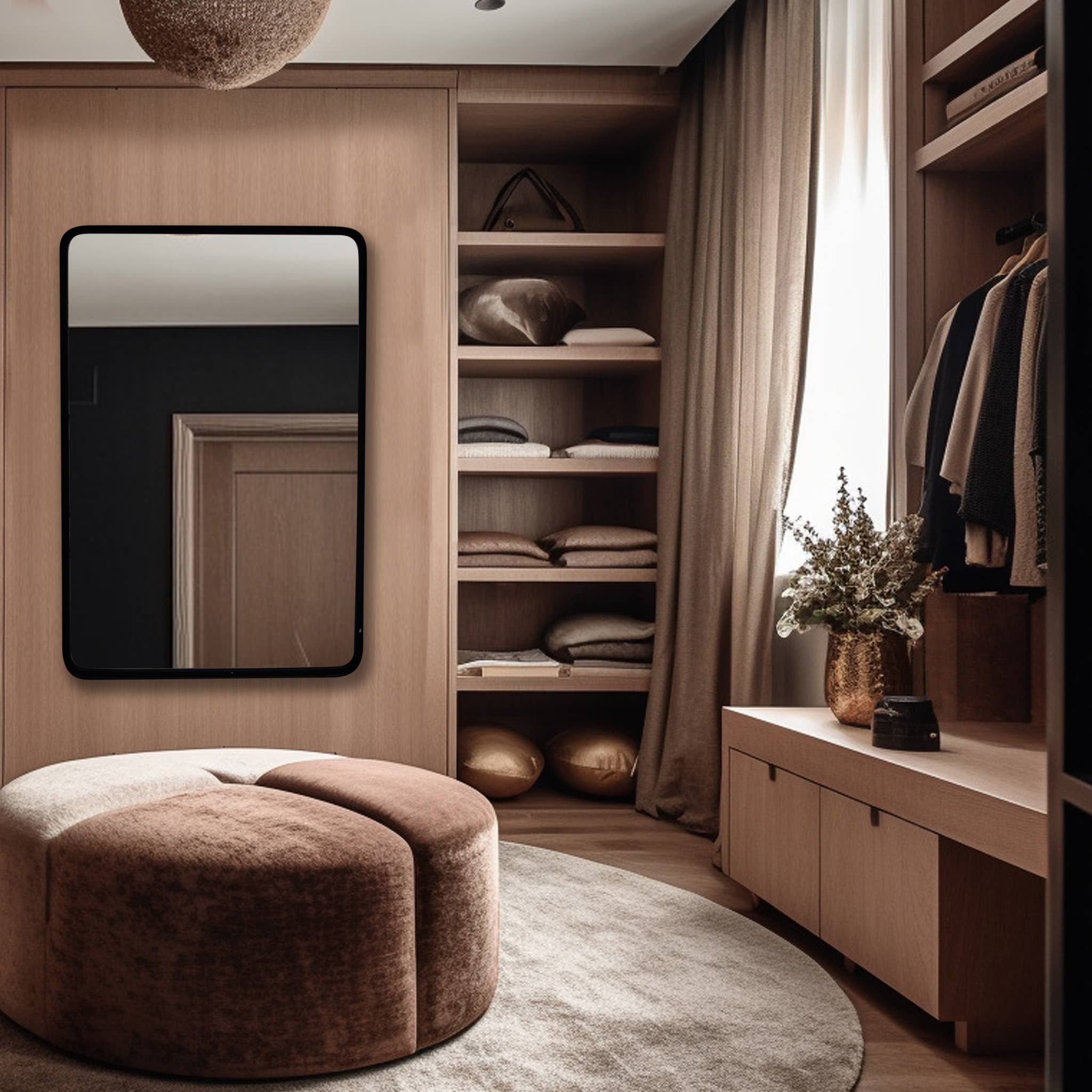 Paris Loft Inc - Wholesale Muurspiegel - Moderne zwarte spiegel met afgeronde hoeken voor slaapkamer of woonkamer5