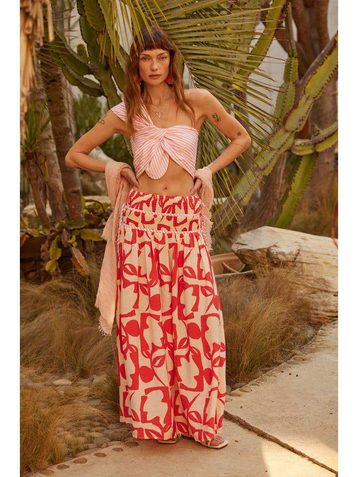 Promesa USA - Vendita all'ingrosso Gonna - Donna - Gonna lunga a balze con stampa floreale astratta2