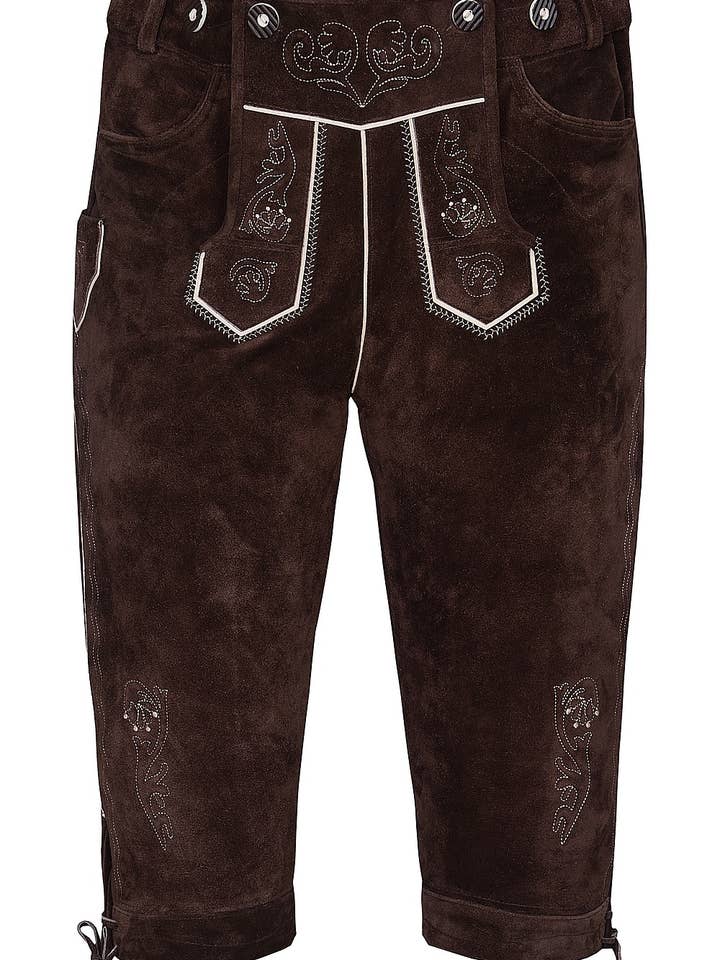 Traditional leather breeches knee-length pants dark brown for wholesale by Edelnice Trachtenmode GmbH & Co. KG