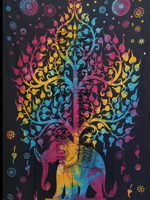 Tapestry: Elephant under Tree of Life for wholesale by Sansaara Living