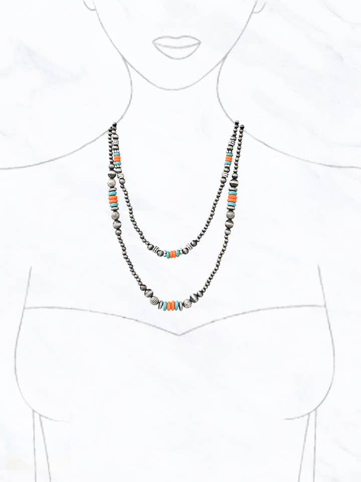 Collana a strati con perline in turchese e arancione per la vendita all'ingrosso da parte di Suzie Q USA
