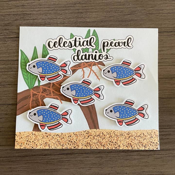 Celestial Pearl Danio Stickers for wholesale by Qutie Pie Designs
