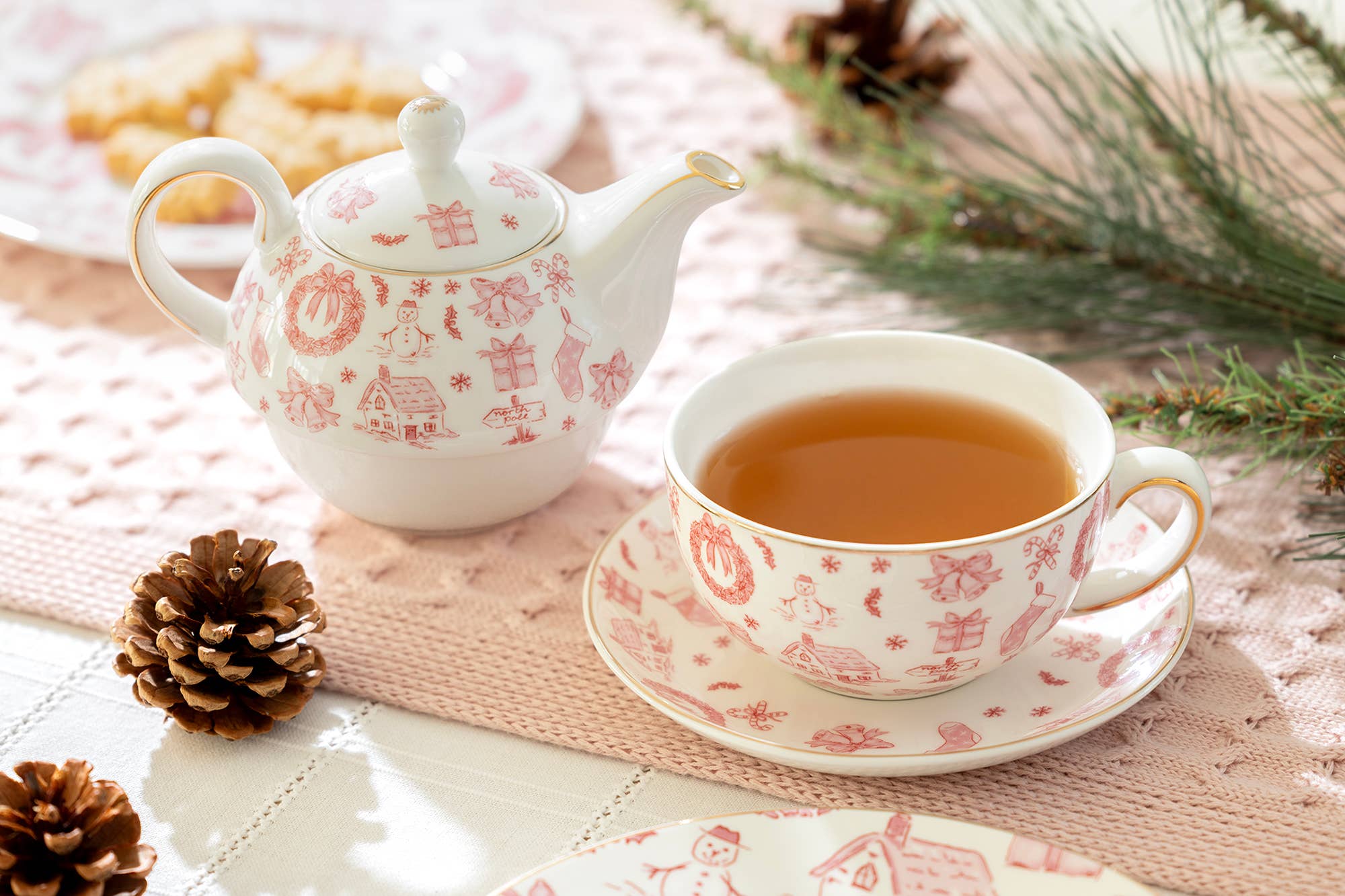 Grace Teaware - Wholesale Tea Set - Christmas Pink Bow Fine Porcelain Tea For One Set1