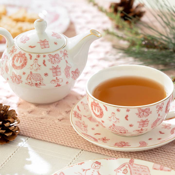 Grace Teaware - Wholesale Tea Set - Christmas Pink Bow Fine Porcelain Tea For One Set1