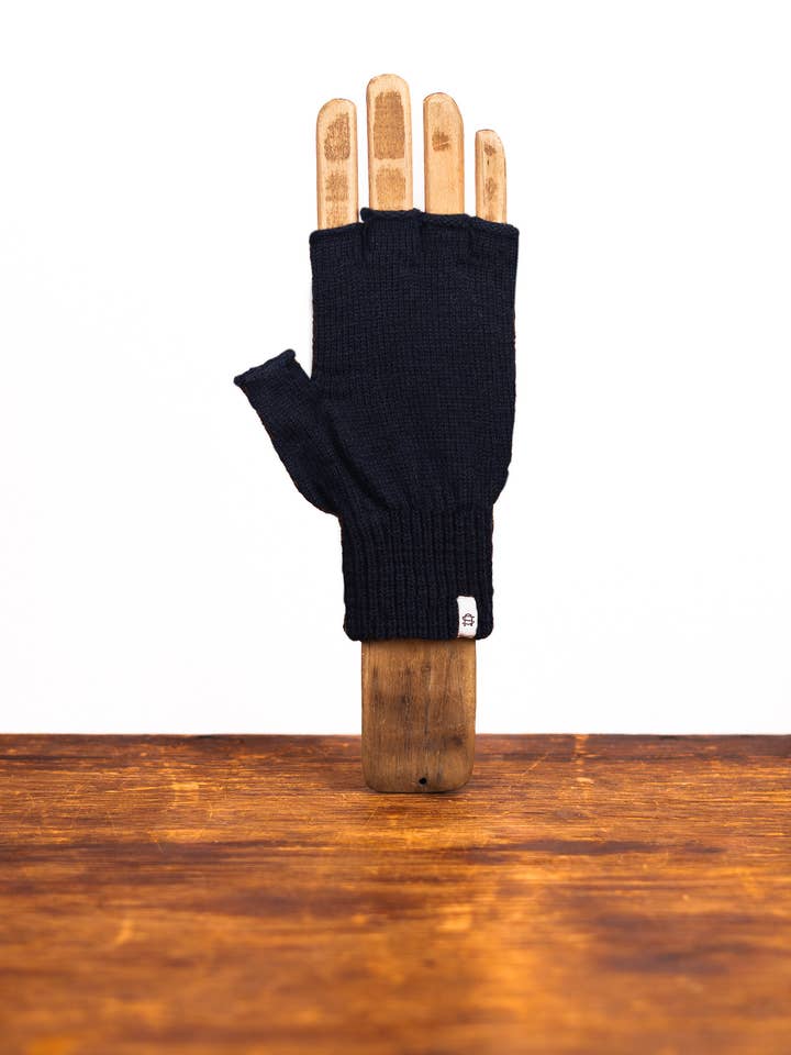 Navy Melange Fingerless Ragg Wool Gloves for wholesale by Upstate Stock