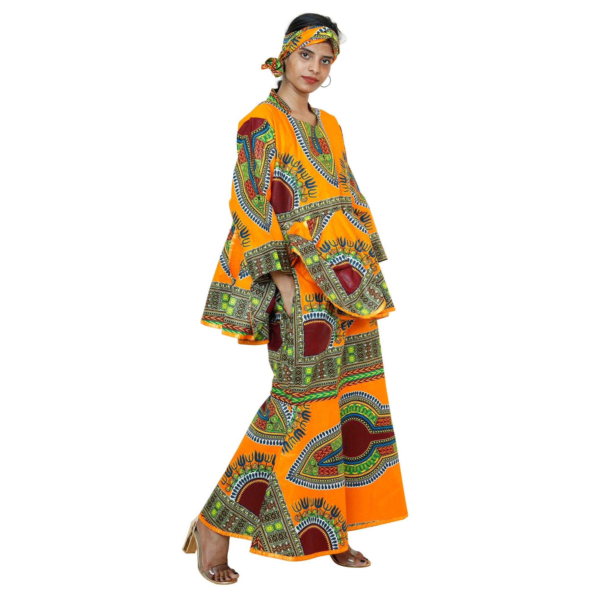 African Stars - Wholesale Top & Skirt Set - Women's - African Women's Dashiki Long Sleeve Peplum Skirt Set -- FI-3009D0