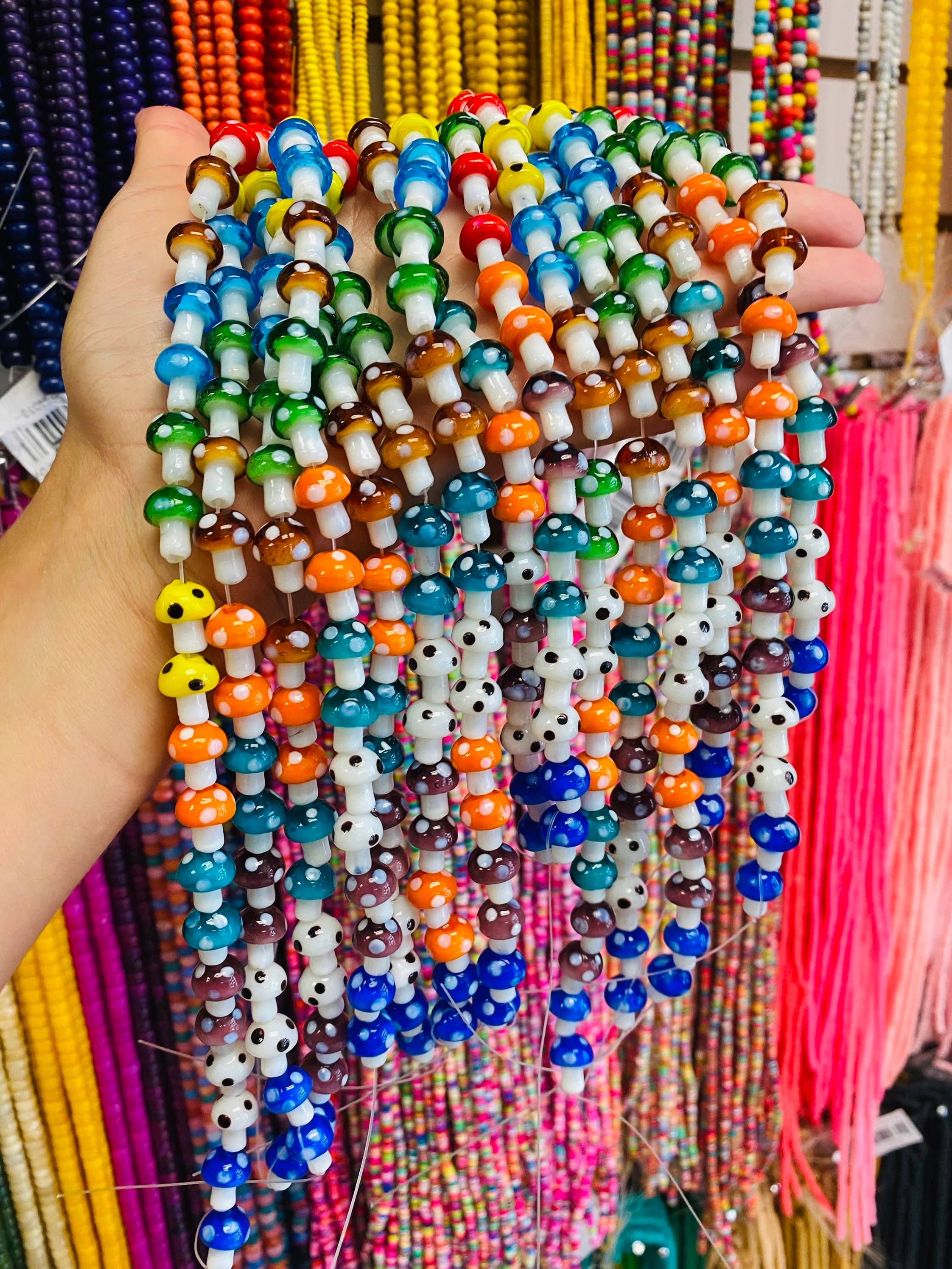 The Bead Bazaar - Wholesale Beads - Strand of Colorful Mushroom Beads, Shroom Pendant Beads, Keychain Bright Clear Mushroom Beads, Mushroom Charms, Boho Bead DIY Jewelry Making5