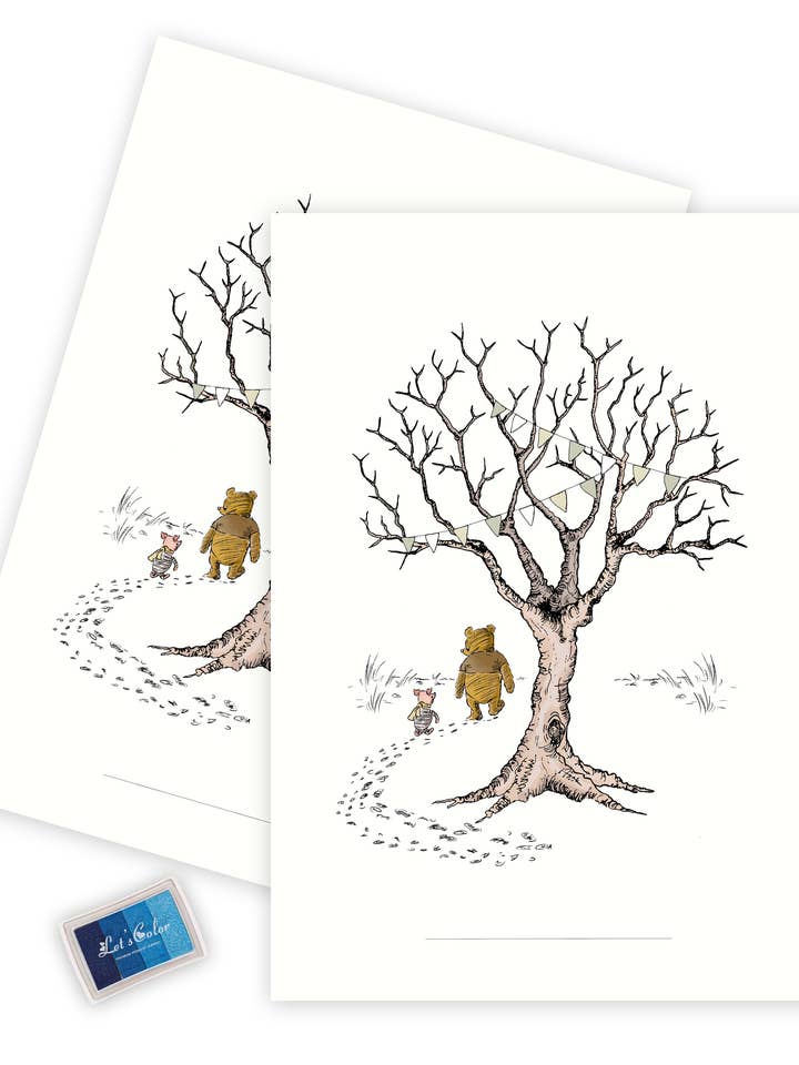 Impressão digital - Ursinho Puff e a árvore da vida (azul) por atacado de Mouse and Pen Illustration ApS