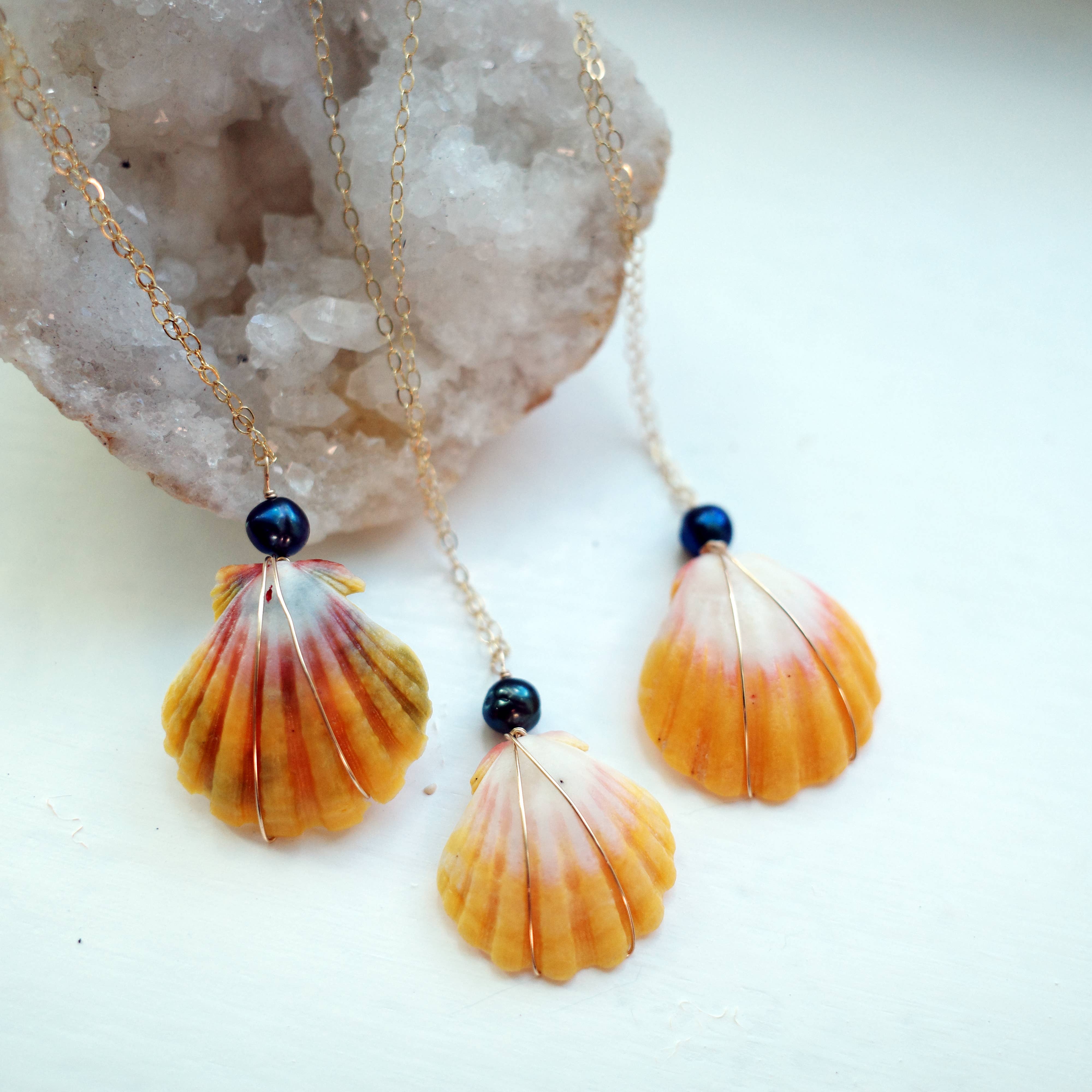 Flotsam & Co. Hawaii - Wholesale Pendant/Charm Necklace - Sunrise Shell Necklace (Wire wrapped) With Pearl3