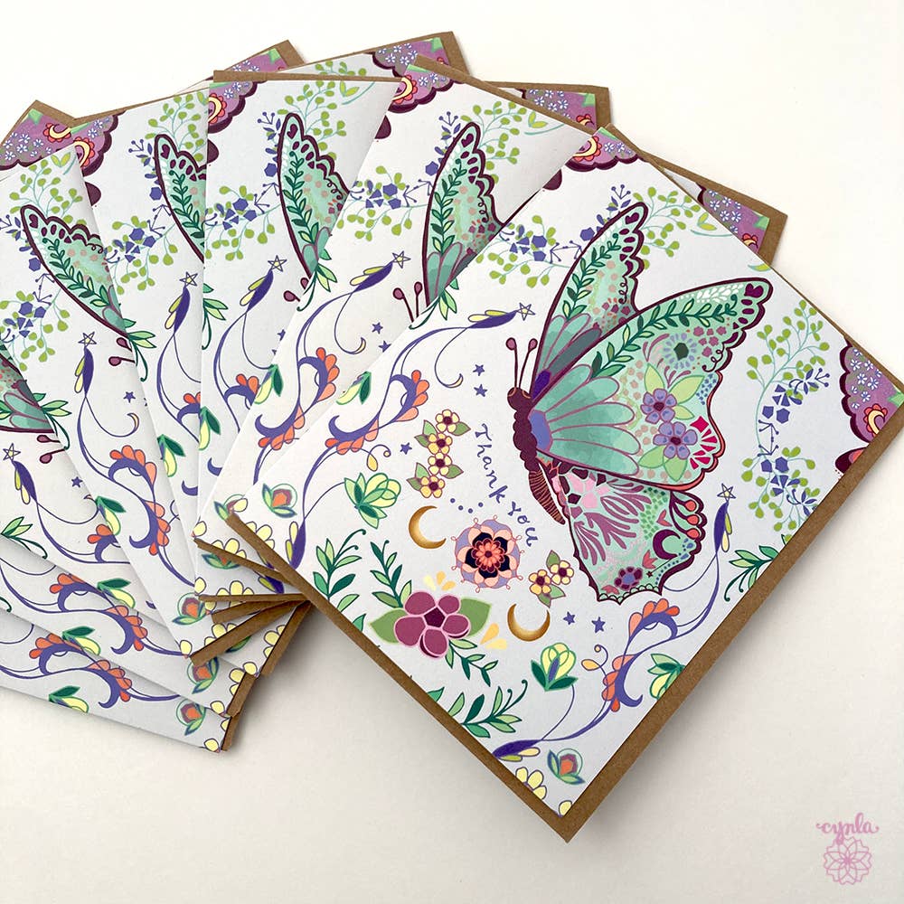 Cynla - Wholesale Thank You Card - Butterfly thank you card - butterflies flight flowers pretty2