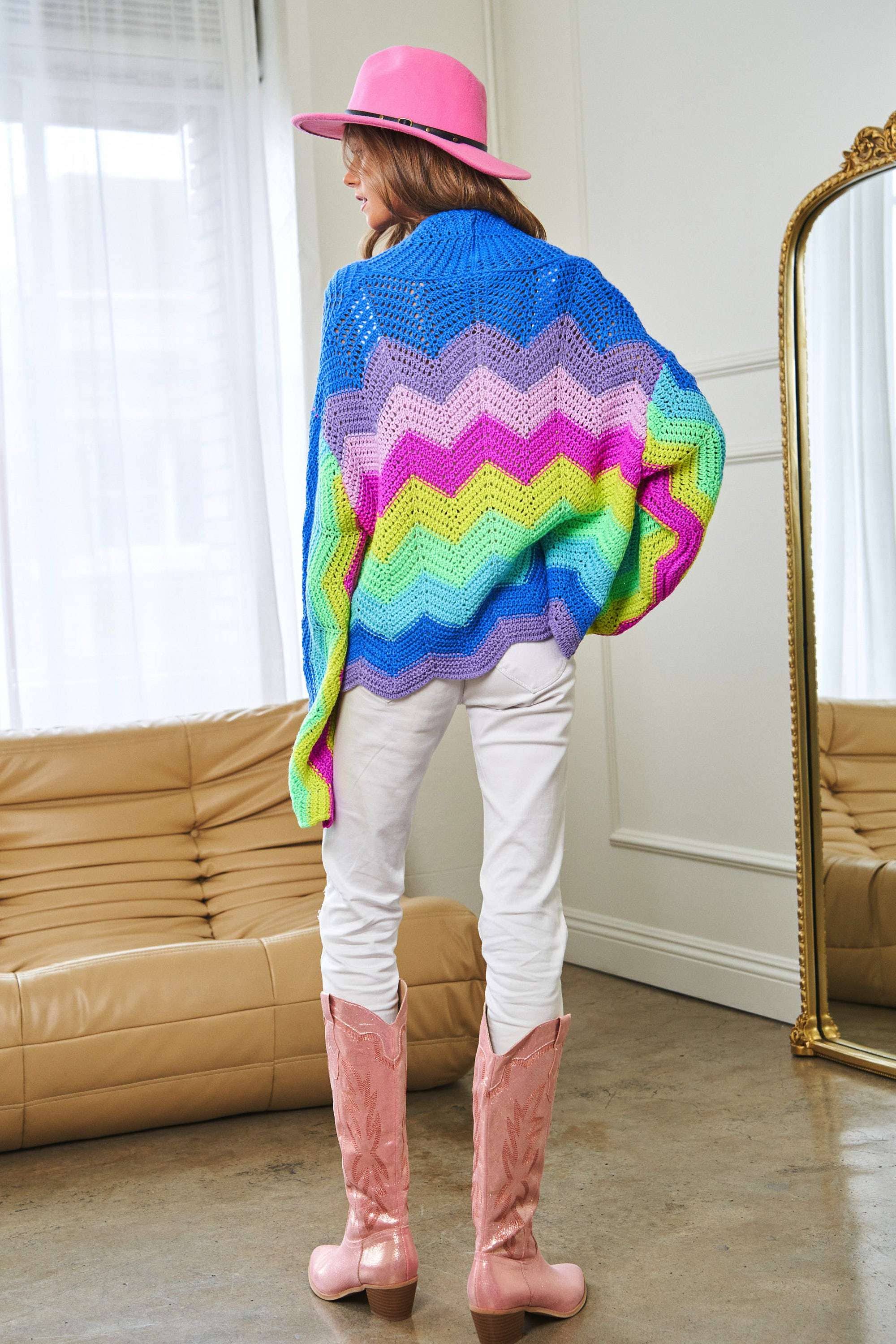 PLUS RAINBOW MULTI COLOR KNIT SWEATER CARDIGAN for wholesale on Faire6