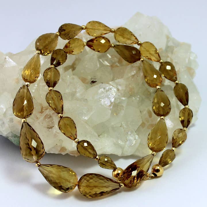 Exklusive Citrin Kette Edelsteinekette Gelb Natur Facettierte Collier Edel 47 cm for wholesale by BKGEMS