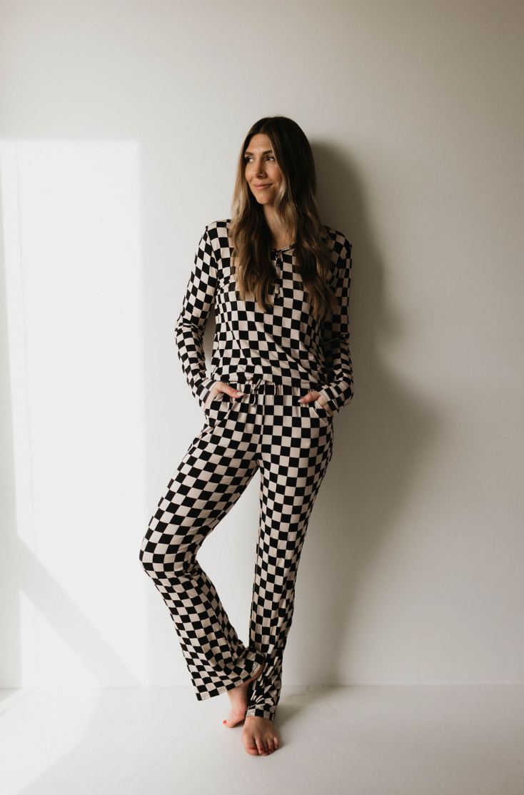Forever French Baby - Wholesale Sleepwear Set - Women's - Women's Bamboo Pajamas | Black Checkerboard1