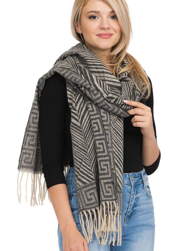 Soft Texture Fringe Trim Oblong Shawl Scarf for wholesale by Cap Zone