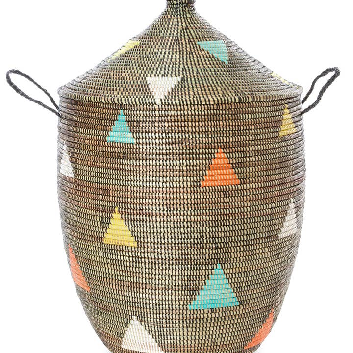 Swahili | AFRICAN MODERN - Wholesale Laundry Hamper - Large Teranga Triangles Hamper Basket from Senegal