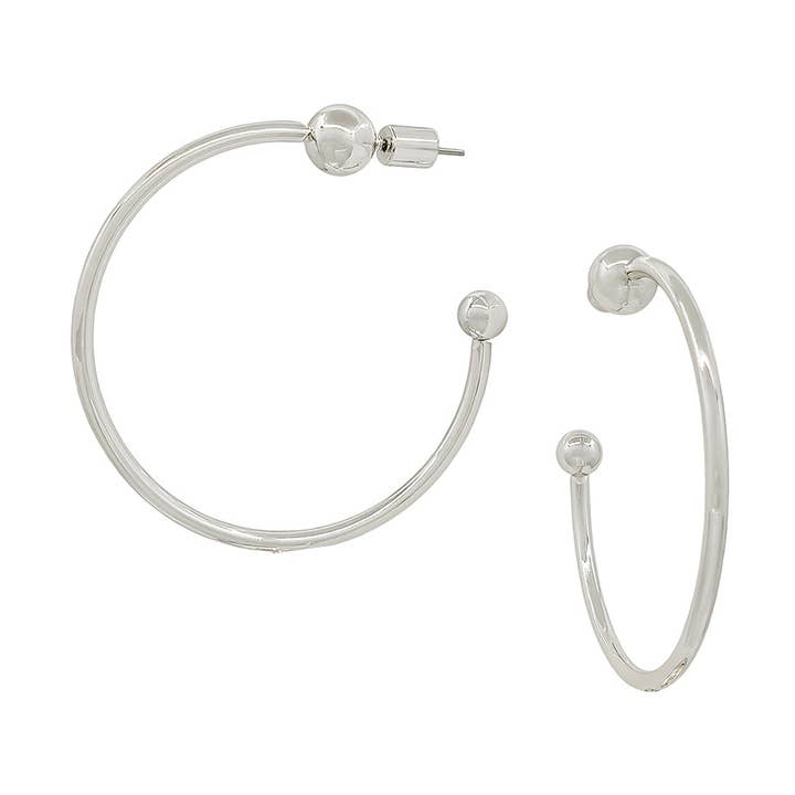 Water Resistant Silver Hoop with Ball Detail 2" Hoop Earring for wholesale by What's Hot