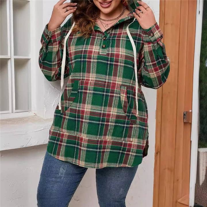 Felpa casual con cappuccio con stampa scozzese e vestibilità ampia per la vendita all'ingrosso da parte di UZ Wholesale Store