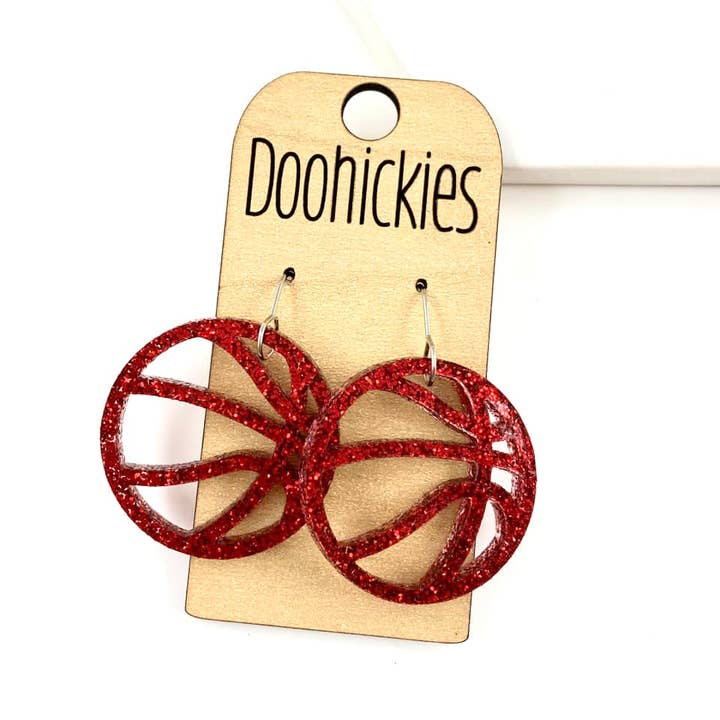 Doohickies - Wholesale Dangle Earrings - 1.25 Custom Glitter Acrylic Basketball Dangle Earrings (10 Color Options)