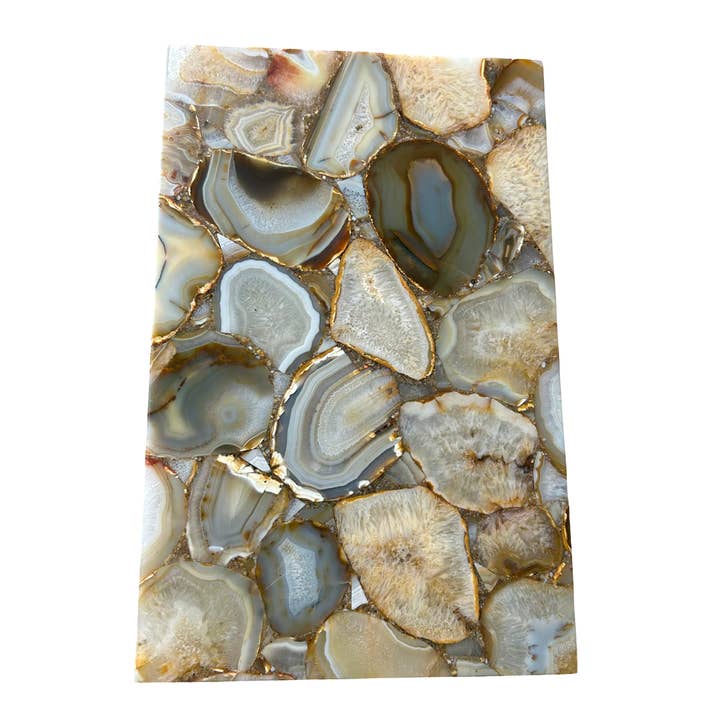 Bandeja Rectangular de Ágata Marrón Dorado con Asa - 14x 9" para venta al por mayor de Serein Wellness