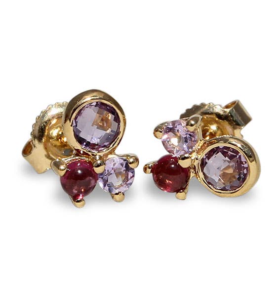 Campur GmbH - Vente Clous d'oreille - Boucles d'oreilles en argent plaqué or avec améthyste et rhodolite1