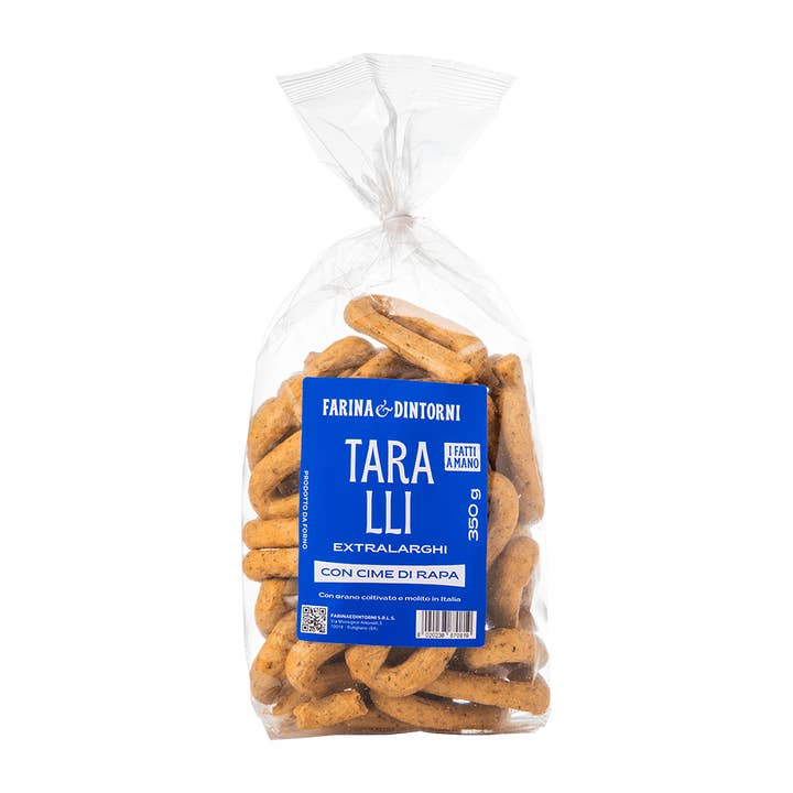 Ekstra brede taralli med bladbeder 350g for engroshandel hos farinaedintorni