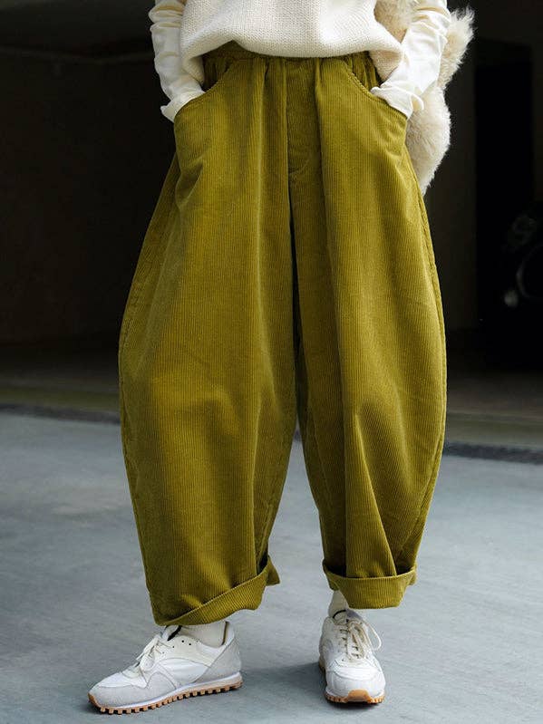 Vintage Corduroy breda ben lösa enfärgade byxor för wholesale av StyleGalX