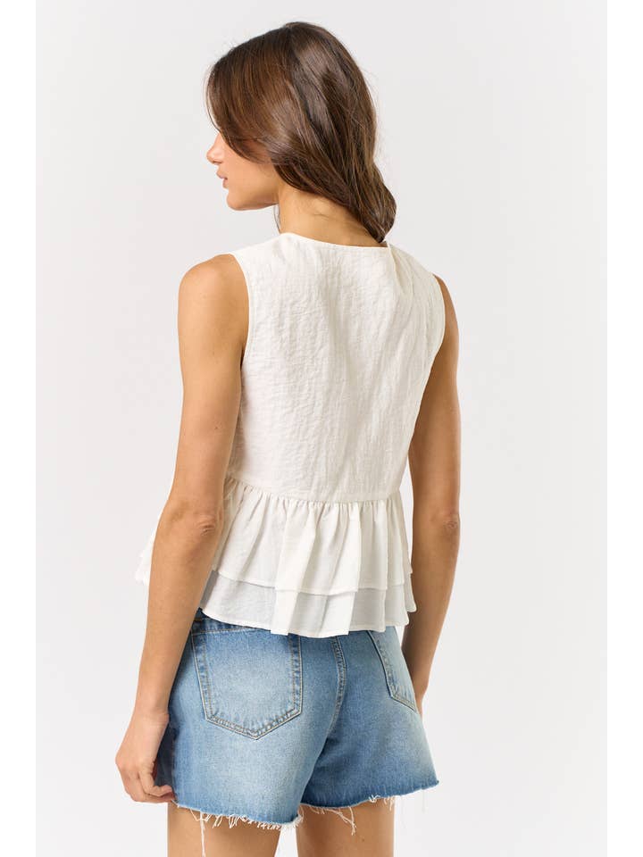 Lalavon - Wholesale Blouse - Women's - ILT4631 Ruffled Peplum Button Down Top