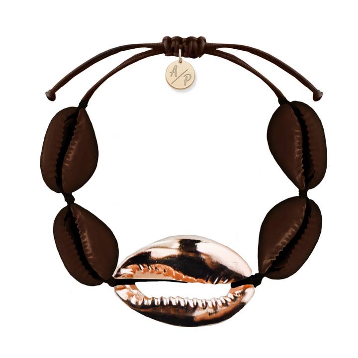 Pulseira Mega Shell - marrom brilhante/ouro rosa 14k por atacado de Adriana Pappas Designs