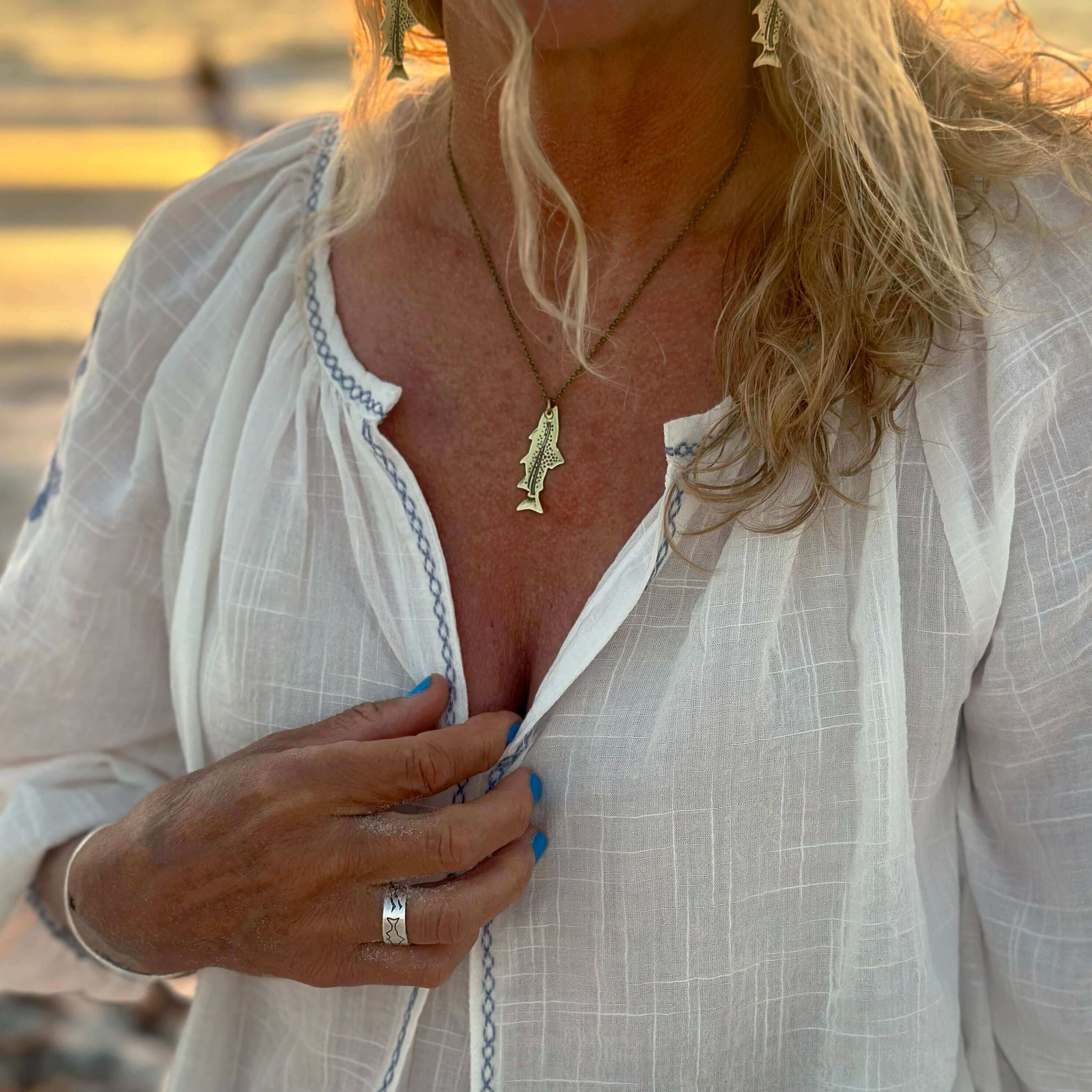 Daphne Lorna – wholesale Dangle earrings – Fishing Trout Earrings –  Montana Wildlife Jewelry, Matte Silver or Antique Brass2