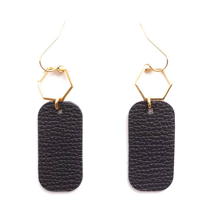 Spoon & Theory Handmade - Wholesale Dangle Earrings - Mona Black Leather Dangle Earrings | 2026 Spring Classic