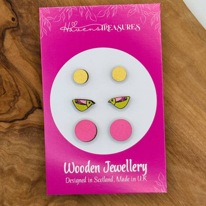 Stud Pack | Set of 3 | Green Birds for wholesale by Havens Treasures