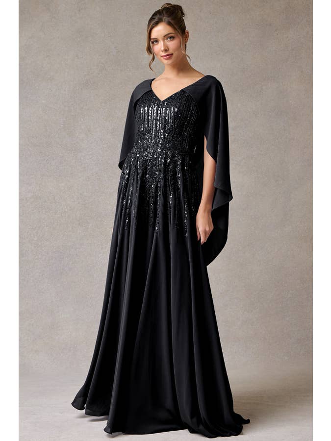 Babyfox Apparel - Vente Robe de soirée – femme - Robe Mère de la Mariée à Manches Courtes avec Capelet et Décolleté Cœur