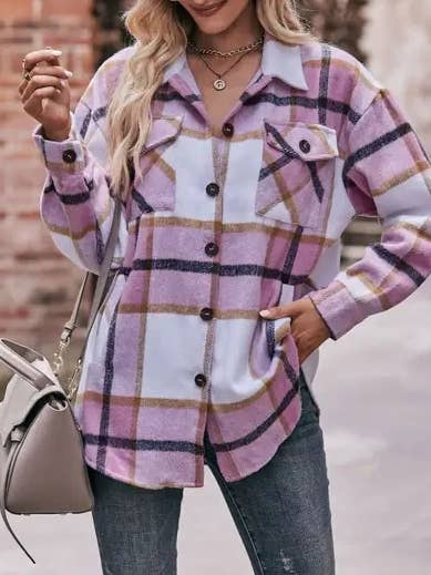 Lovesoft - Wholesale Shirt Jacket/Shacket - Women's - Women's Plaid Jacket Casual Loose Pocket Shirt