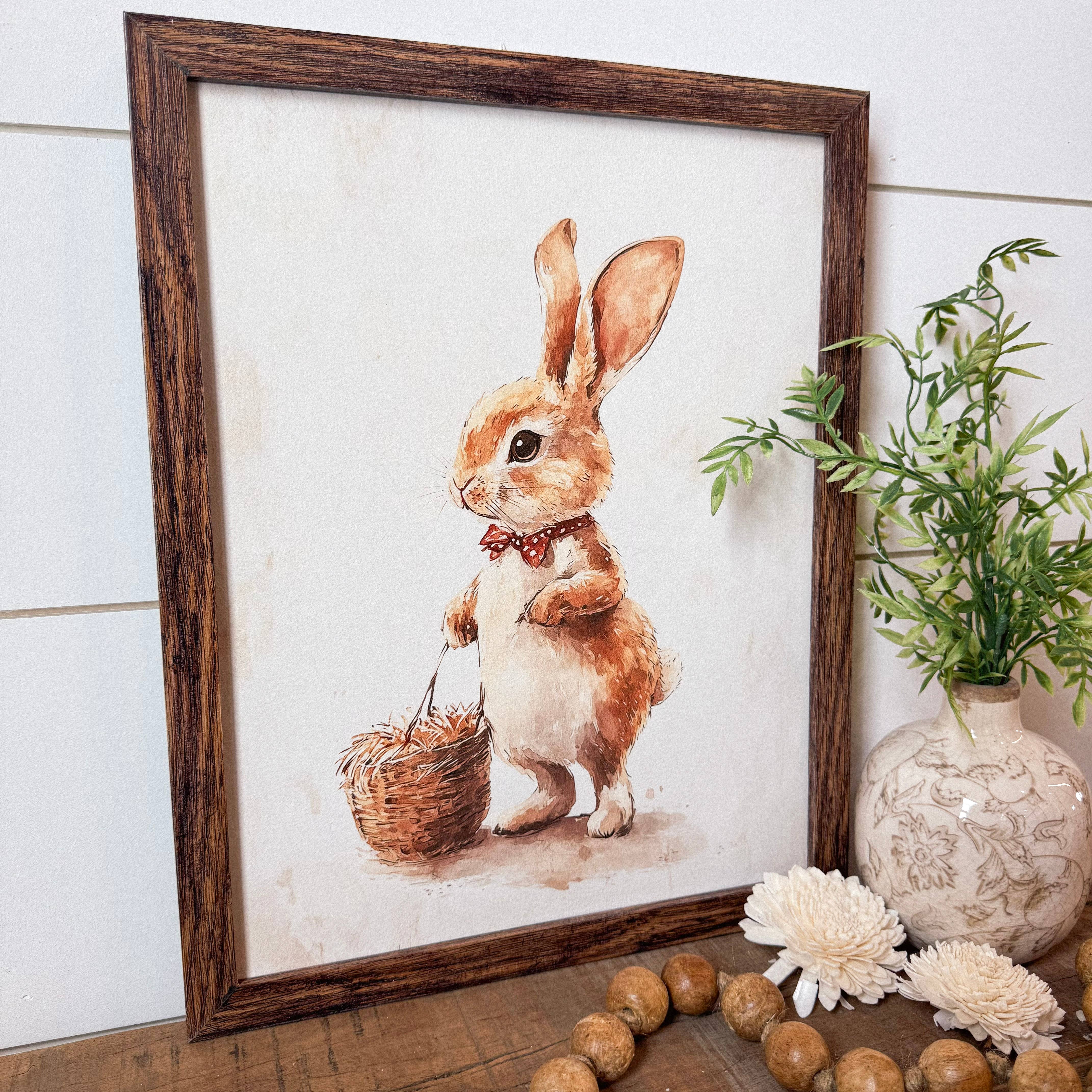 WillowBee Signs & Designs – wholesale Sign – Vintage Rabbit with Straw Basket Wall Art Sign4