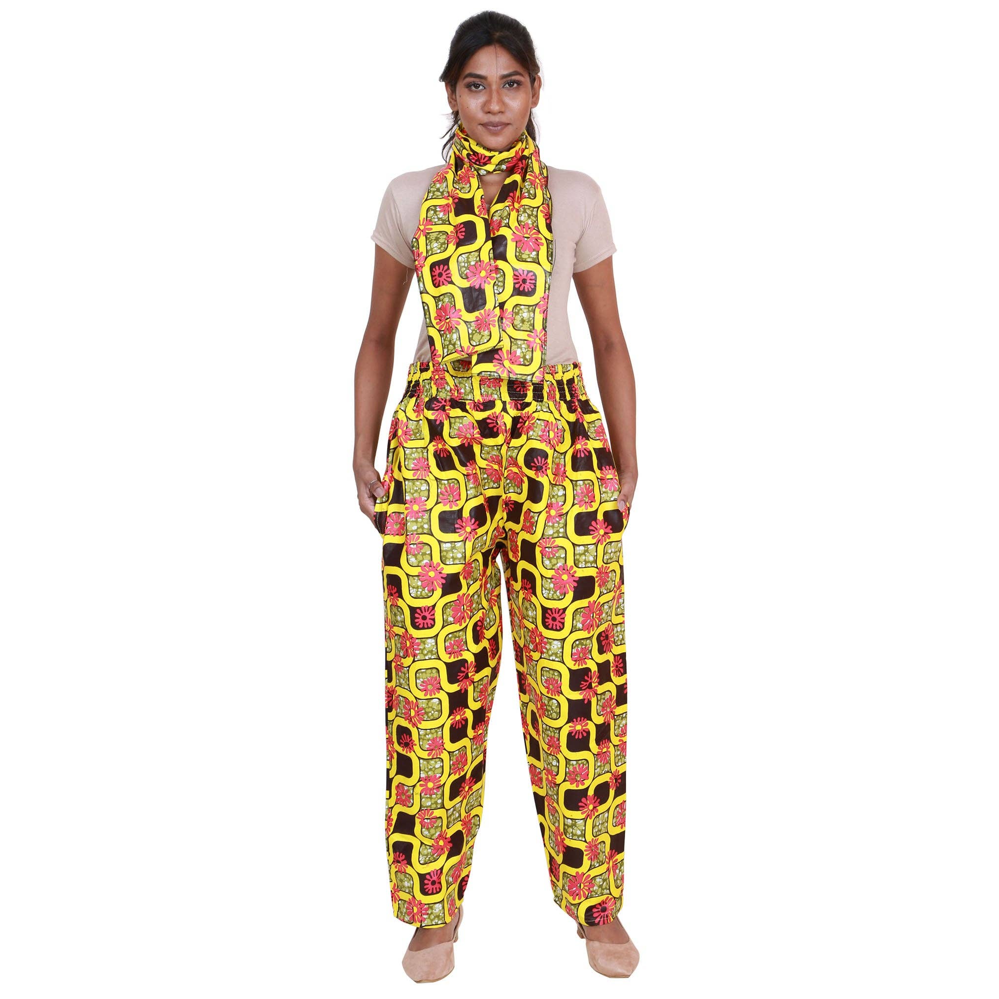 African Stars - Wholesale Pants - Women's - Women's African Printed Pant with Matching Scarf - FI-830
