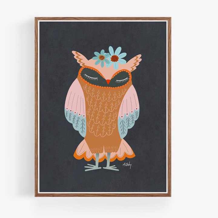 Sleepy Maribel Owl - Illustrationsdruck Eule für den Großhandel von Annie Bailey Art