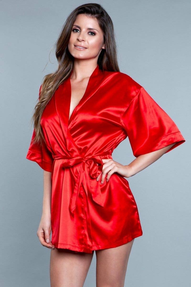 Red Be Wicked Home Alone Sexy Satin Wrap Robe BW1947-RED for wholesale on Faire0