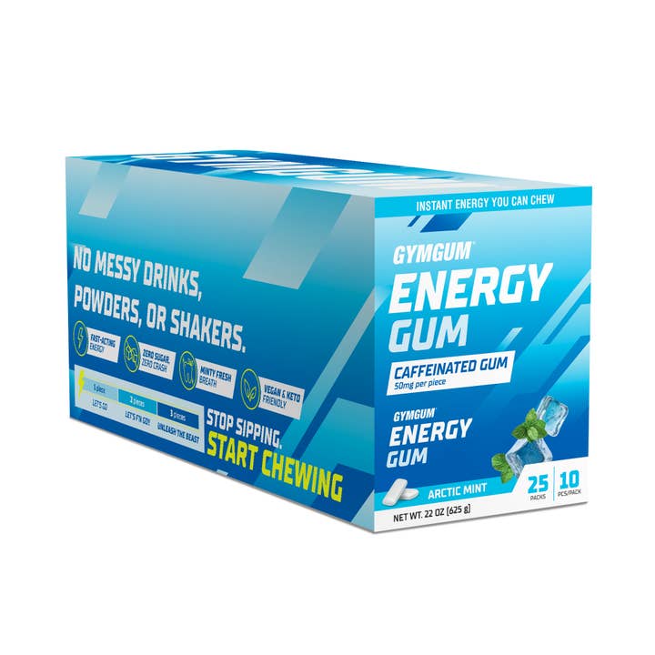 GYMGUM Energy Caffeine Energy Gum - Arctic Mint (25 pack) for wholesale by GYMGUM