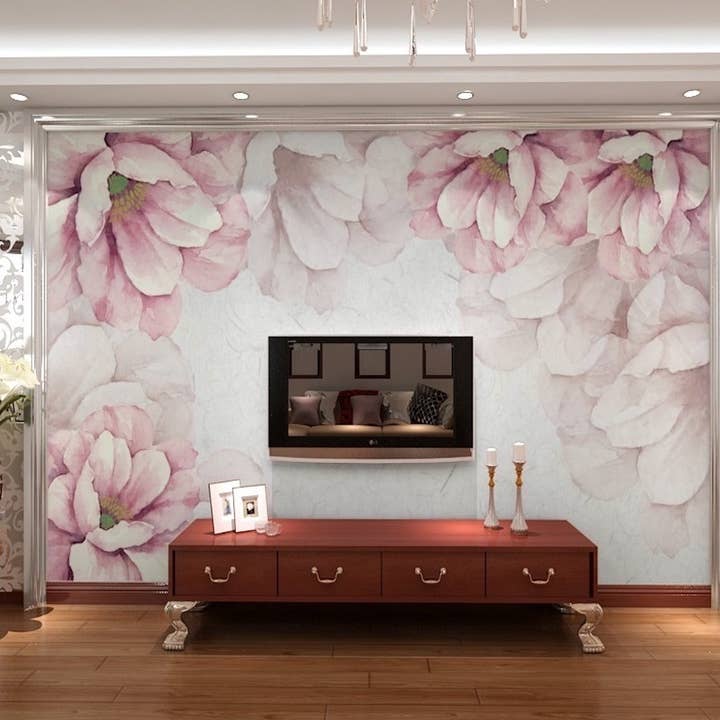 Papier peint démontable fleurs roses pastel pour la vente par GK Home Decor