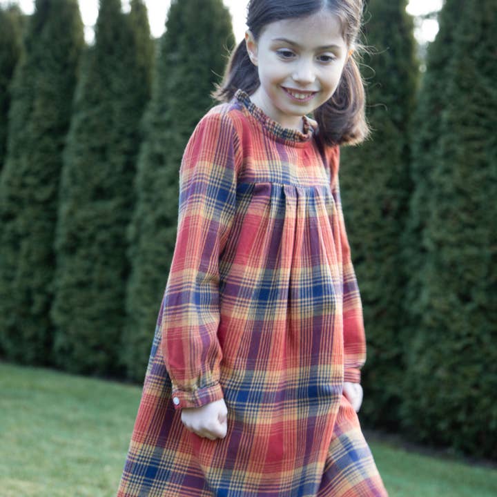 Beet World - Wholesale Dress - Kids - Myrtle Dress | Orange Winter Plaid3